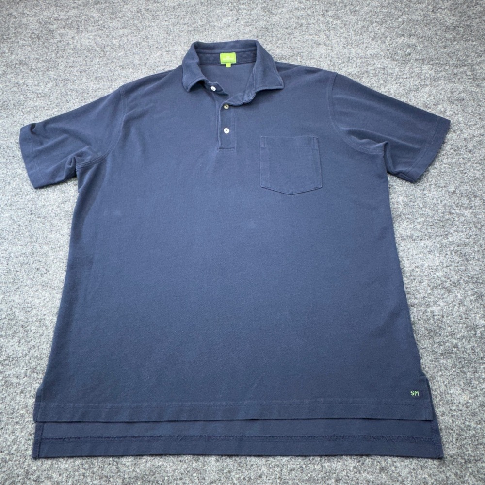 Sid Mashburn Pique Polo Mens Large Navy Blue Short Sleeve Pocket Preppy Classic